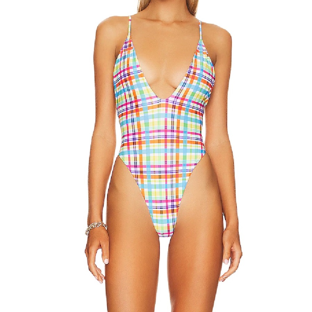Lovers and friends, one piece, multi color plaid swimsuit
